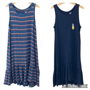 Old Navy Sleeveless Tank Maxi Dress Bundle - Stripes, Solid - Blue - Medium 8